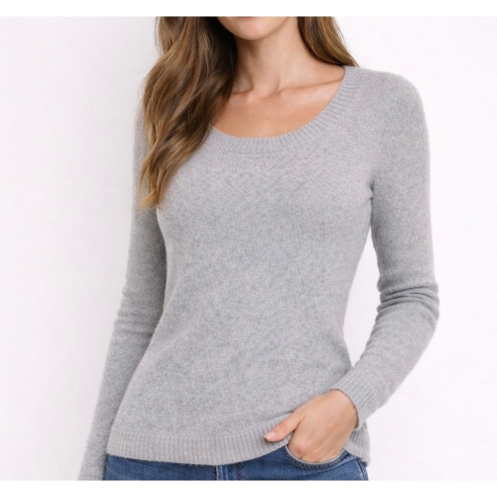 Old Navy Womens 100% Cashmere Sweater Gray Scoop Neck Long Sleeve Small RN54023‎